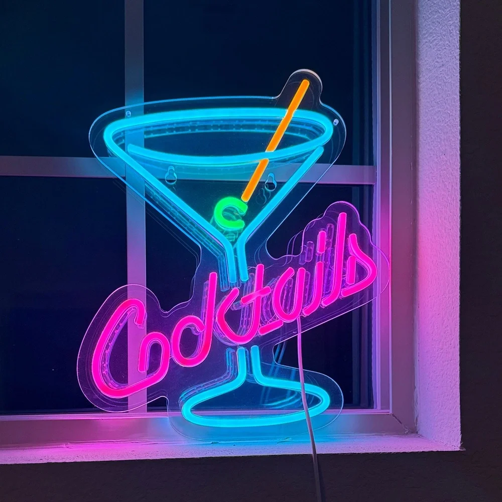 Amazon Neon Cocktails LED Sign - Pink, Blue & Yellow